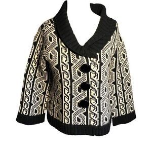 0636 Milly Of New York Geometric Print Knit Cashmere Cardigan Size L NWOT